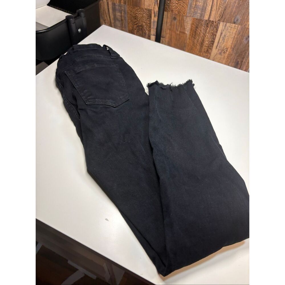 Eunina Jude Black Mid Rise Skinny Ankle Jeans Distressed Raw Hem 1 25W